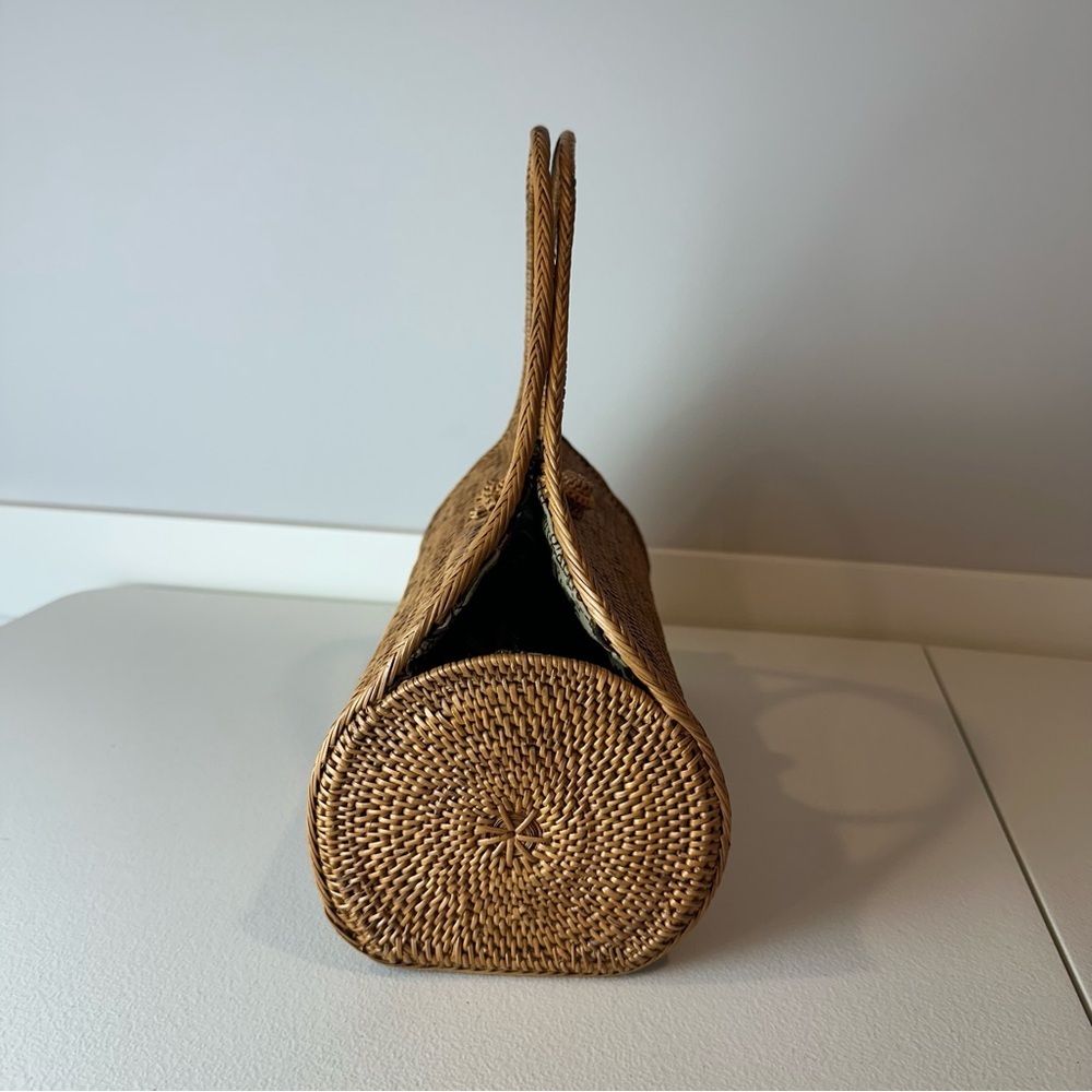 Shiva Urban Tan Brown Handwoven Bali Rattan Bucket Fabric Cinched Purse Handbag - Picture 4 of 8